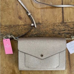 NWT Kate Spade Tinsel Glitter Fabric Flap Crossbody Bag In Rose Gold